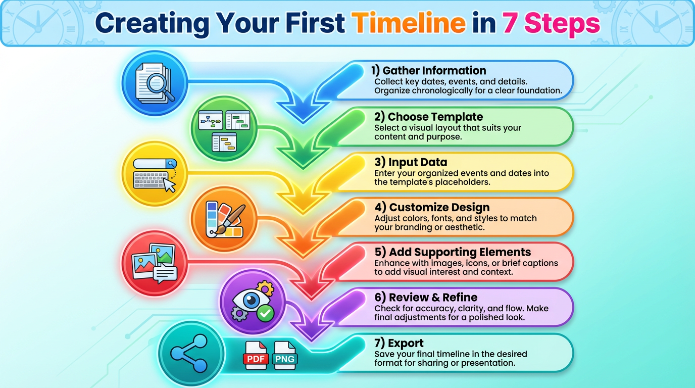 Colorful timeline design header for The Ultimate Guide to Timeline Templates